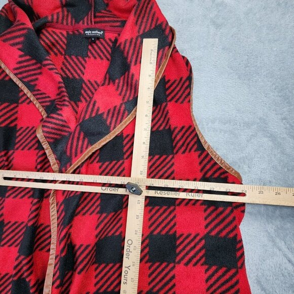 Simply Southern Sleeveless Fleece Cardigan Womens L Open Red Check Plaid Vest - Picture 8 of 11